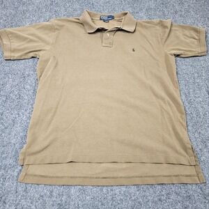 Polo Ralph Lauren Shirt Large Tan Solid Pony Logo Cotton Classic Casual Preppy